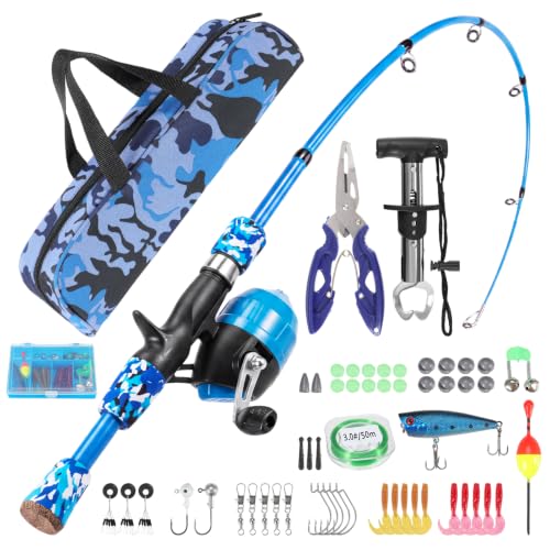 Axrye Angelset für Kinder, Teleskop Angelruten und Rolle 150cm, Kinderangel Starter Set, Angelset Kinder,Angelrute Set Kinder mit Angelrolle und Köder Set