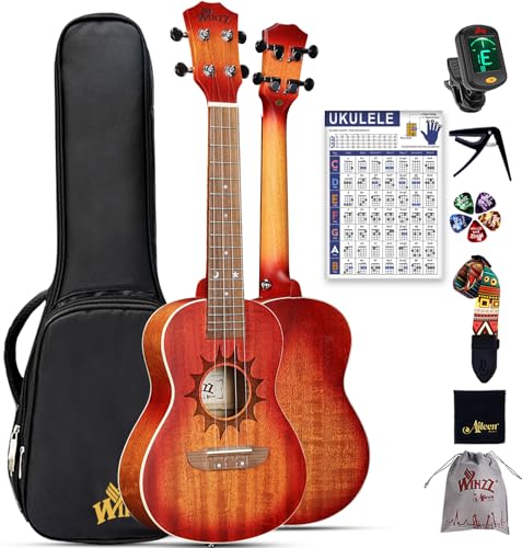 Winzz Ukulele Erwachsene Konzert 23 Zoll Anfänger Set Mahagoni-Holz, Kinder Einsteiger, Einzigartige Ukulele Kaufen Geschenke (Carbon Saiten, Matte Sunburst)