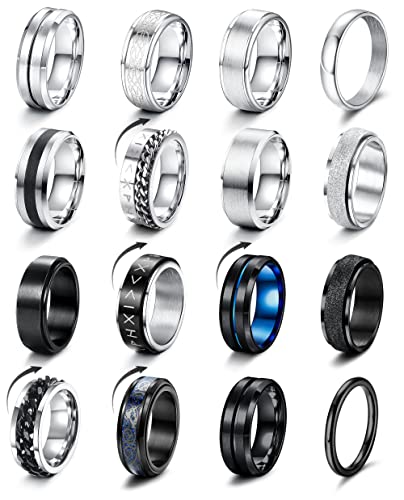 LOLIAS Stainless Steel 16 Stück Ringe Herren Herrenring Herrenschmuck 67
