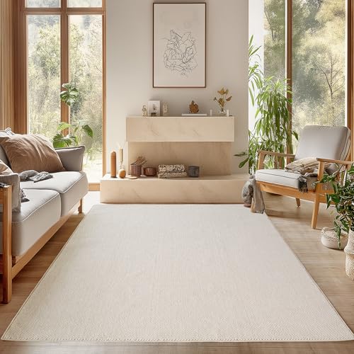 SIMPEX Teppich Creme 160x230, Bouclé Skandi-Look für Moderne, warme Wohnräume, weich & pflegeleicht im Alltag ideal für Wohnzimmer, Essbereich & Schlafzimmer