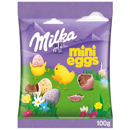 Milka Mini Eggs – Dragierte Osterschokolade in Einzelpackung – für das Osternest und zum Verstecken – 100g