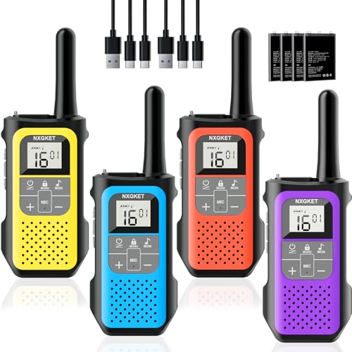 Walkie Talkies für Kinder Erwachsene, NXGKET Walkie Talkie 4er Set mit 5km Großer Reichweite, Aufladbar Funkgeräte mit 1200mAh Akku, 16 Kanäle, VOX-Funktion, Woki Toki für Outdoor Camping Wandern