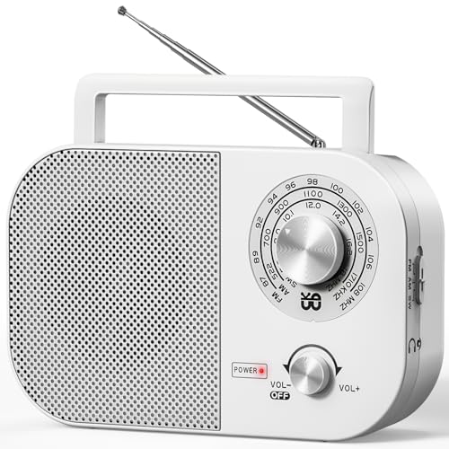 Tragbares Radio AM,FM,SW,UKW Kofferradio Netz und Batteriebetrieb, mit Bestem Empfang, Eingebautem Lautsprecher, Kopfhöreranschluss, fürZuhause/Outdoor/Camping/Notfall(Weiß)