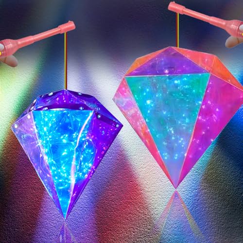 Silkwish 2 Stück Tragbare Laterne für Kinder - DIY Selbstgebaute mit Laternenstab, 2 Batterien, Multicolor - für Halloween, Weihnachten, Geburtstage (Diamant)