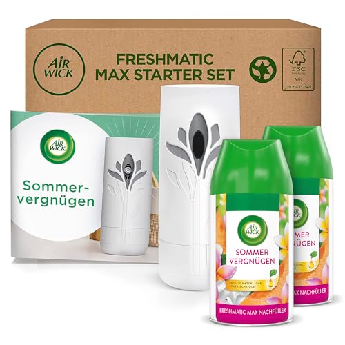 Air Wick Freshmatic Max – Starter Set mit 2 Nachfüllern – Automatisches Raumspray – Raumduft Sommervergnügen – 2 x 250 ml Nachfüller + Gerät
