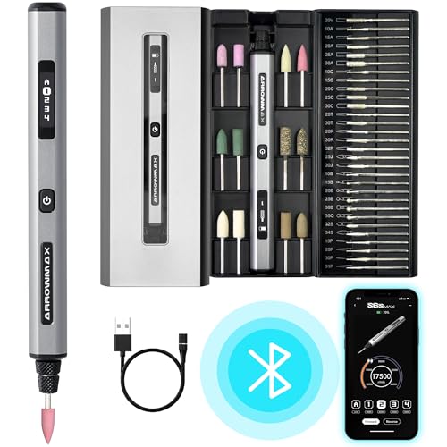Elektrischer Mini-Gravierstift von ARROWMAX, HollowCup-Motor, 42 Bits mit Aluminiumgehäuse, OLED, magnetische Ladung, Mini-Rotationswerkzeug, Gravierstift für Metall, Holz, Glas, Kunststoff (SGS PRO)