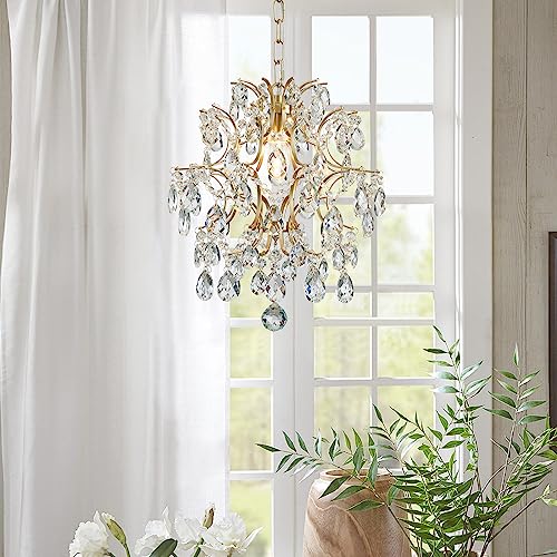 BESTIER Gold Moderne Anhänger Kronleuchter Kristall Regentropfen Beleuchtung Deckenleuchte Lampe für Esszimmer Bad Schlafzimmer Wohnzimmer Wohnzimmer 1 E27 Birnen erforderlich D32cm x H40cm