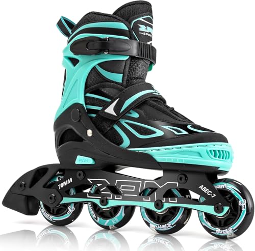 2PM SPORTS Verstellbar Inliner für Kinder Mädchen Jungen, Inline Skates Rollschuhe für Damen Herren Größe 30-33 34-37 38-41 42-44 (Green M)