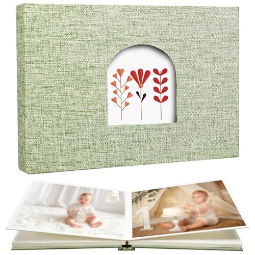 Fotoalbum Einsteckalbum, Leinen Fotoalbum mit Frontfenster, 36 Seiten Einsteckalbum 10x15cm, Photo Album für Hoch und Querformat Fotos Bilder, Aufbewahrung von Hochzeit, Postkarten, Reise (Hellgrün)