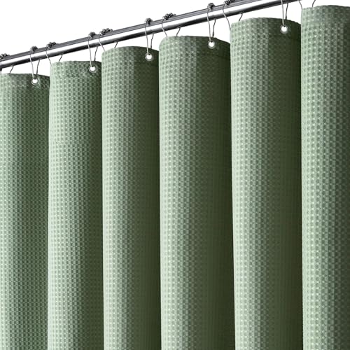 BTTN Duschvorhang Waffel 180x200 cm, Anti-Schimmel Schwere wasserdichte Stoff Textile Duschvorhang mit 12 Haken, Moderne Waschbar Gewichtete Dekorative Polyester Duschvorhänge für Badewanne, Grün