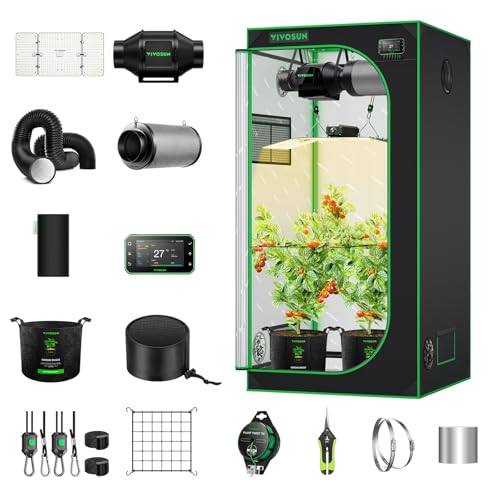 VIVOSUN Smart Growzelt Komplettset 90x90x180cm, WLAN-integriertes automatisches Grow-System mit 200W Vollspektrum-LED-Pflanzenlampe und effizientem Belüftungssystem mit GrowHub E42A+ Controller