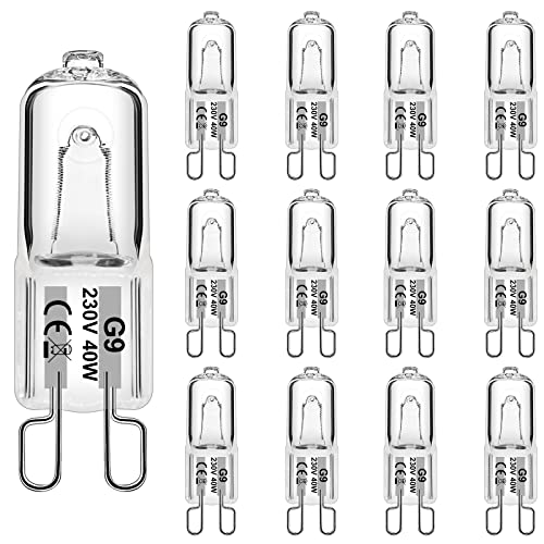 WeshLMPO Glühbirne G9 12 Stücke Halogen G9 40W Dimmbar Halogen Leuchtmittel G9 230V 2700K für Backofen 300 Grad.