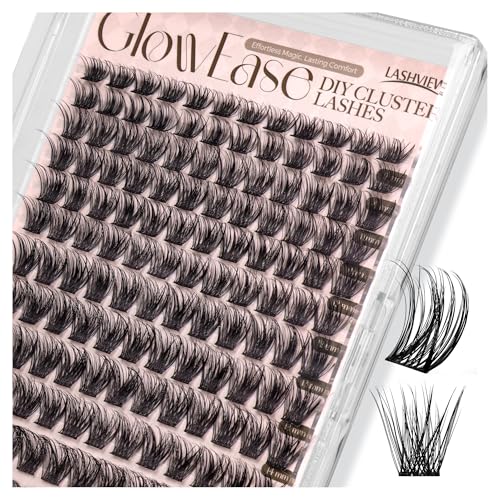 LASHVIEW 144pcs Natural Look Cluster Lashes Extensions Lash Extension Clusters D Curl Lash Clusters Super Thin Band & Soft Lashes Reusable 8-16mm MIX (S04)
