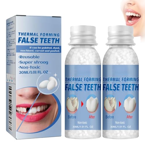 2PCS Zahnersatz Prothese Temporäre Zahn,Provisorische Zahnfüllung,Thermoforming Zahnprothesen,Zahnkleber für Zahnersatz,Thermoforming Dentures Prosthesis,DIY Temporary Dental
