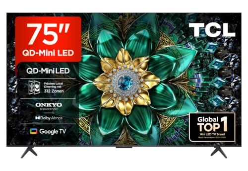 TCL 75Q6C 75 Zoll QD-Mini LED Fernseher, 4K HDR Premium 1000nits, Smart TV mit Google TV (Dolby Vision IQ & Atmos, Onkyo 2.1 Soundsystem, 144Hz Motion Clarity Pro, Game Master)