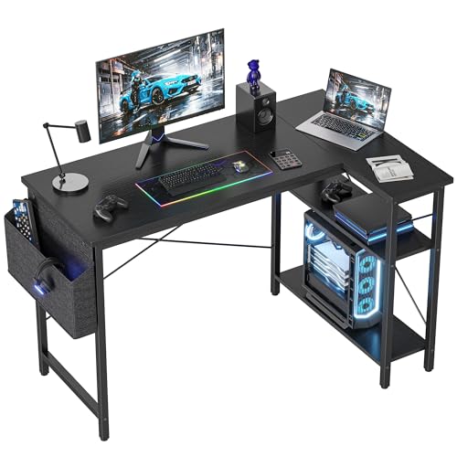 BEXEVUE L-förmiger Schreibtisch – 100x70 cm Gaming Tisch mit Ablagefächer, Umkehrbarer PC Ecktisch Computertisch, Corner Gaming Tisch für Studium Arbeit Zuhause Schlafzimmer, Schwarz