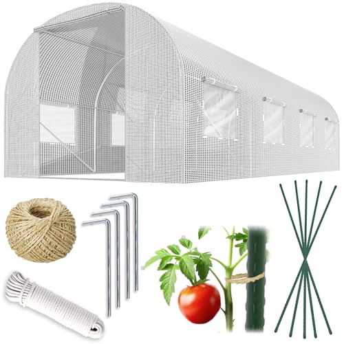 Plonos Folientunnel Gewächshaus Mit Rahmen Stahl Set Mit Pflanzenstützen Zubehör 2 x 4,5 x 2 m 9m2 Weiß