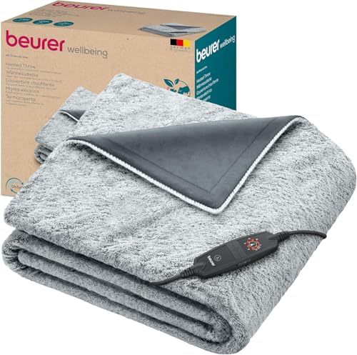 Beurer HD 75 Nordic Grey Green Planet Heizdecke, Wärmedecke hergestellt aus recyceltem Material, kuschelig weich, 6 Temperaturstufen, maschinenwaschbar, Abschaltautomatik, 180 x 130 cm
