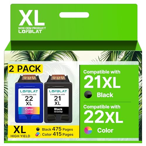 LOFBLAT 21 22 XL Druckerpatronen XL Ersatz für HP 21 22 Patronen für HP Deskjet F380 4180 D1455 2460 2430 2360 2330 1560 3930v 3940v PSC 1410v 1410xi 3180 Fax Officejet 4315 J3680 (2-Pack)