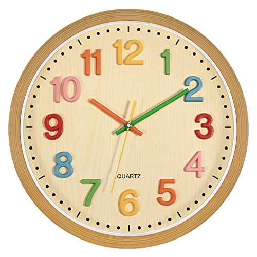 Foxtop Wanduhr Kinder Lernuhr Kinder Groß 3D Zahlen Ohne Tickgeräusche Lautlos Uhr für Junge Mädchen Kinderzimmer Schlafzimmer Dekor 30 cm