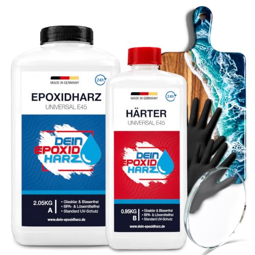 Epoxidharz mit Härter | 3,0kg GfK set | Profi Qualität glasklar & geruchsarm | Gießharz für Holz + Schutzhandschuhe