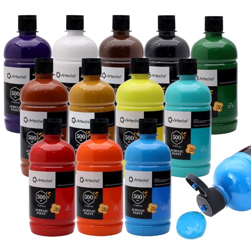 Artecho Acrylfarben Set Professional 12x500 ml, Acrylic Paint Set, Wasserfest und Lichtecht, Schnell Trocknend, Ideal für Leinwand, Holz, Stoff, Handwerk, Leder und Stein.