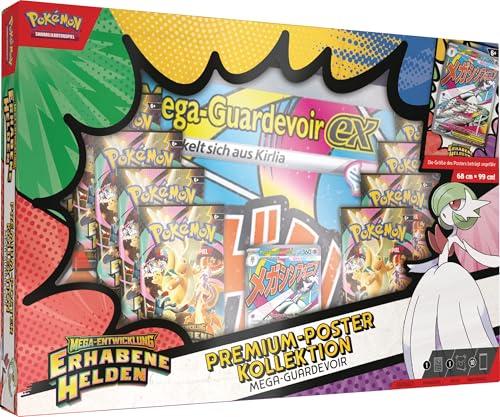 Pokémon-Sammelkartenspiel: Premium-Poster-Kollektion Mega-Entwicklung – Erhabene Helden: Mega-Guardevoir (1 holografische Promokarte, 1 doppelseitiges Poster und 10 Boosterpacks)