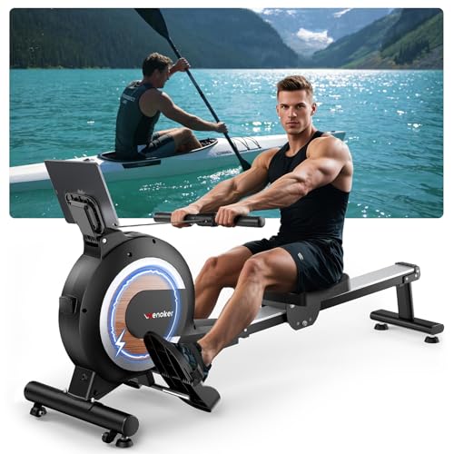 Wenoker Rudergerät mit Magnet-Fitnesstrainer, Rudergerät für Zuhause 32 Stufen Widerstand mit Exklusiver APP, Indoor-Gerät für das Home-Gym, Cardio-Trainingsgerät, 160 kg Kapazität mit LCD-Monitor