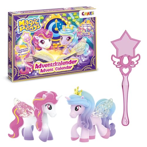 CRAZE MAGIC PONYS Adventskalender Kinder – Pferde Spielzeug Weihnachtskalender für Mädchen mit Pony Figuren & Zubehör – Perfekt für kleine Pferdefans