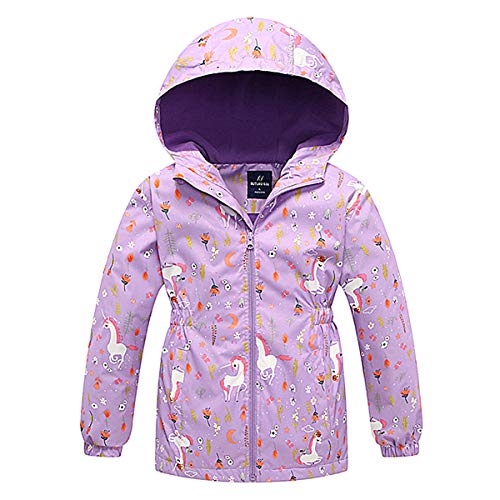 SXSHUN Kinder Mädchen Softshell Jacke mit Fleecefütterung Übergangsjacke Druck Wanderjacke Outdoorjacke Warm Winddicht Atmungsaktiv Frühling Herbst, Helles Lila, 116(Etikettengröße:120)