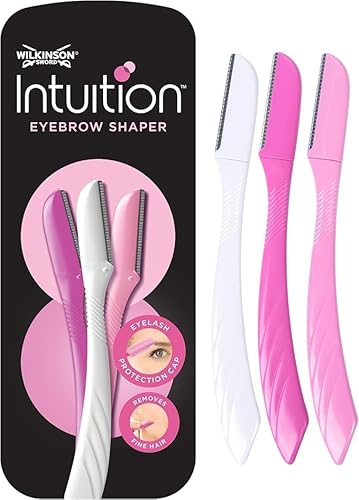 Wilkinson Sword - Intuition Augenbrauenformer für Frauen, 3 Rasierer, Gesichtshaarentferner und -trimmer, Peeling-Dermaplaning-Tool