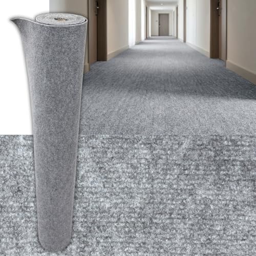 Selbstklebender Teppichboden 6 m² – 120×500 cm Teppich Rolle, 5 mm stark, geruchslos, schnell verlegbar, Bodenbelag für Wohnzimmer, Büro, Kinderzimmer (Hellgrau SXP-TWDT-006, 6m²)