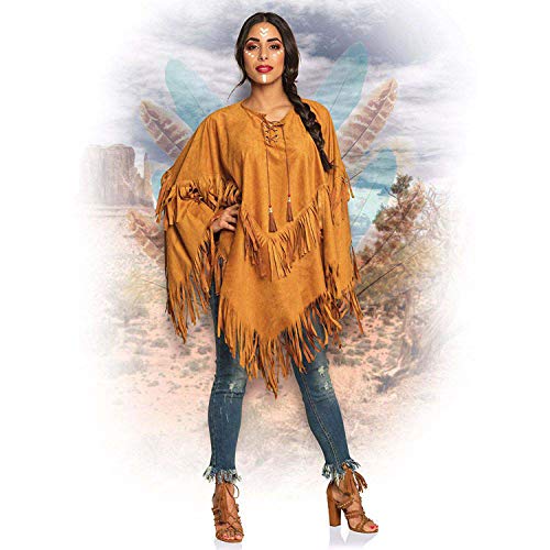 Boland 44095 - Poncho Indianerin, braun, Einheitsgröße für Erwachsene, Umhang in Lederoptik mit Fransen und Perlen, Häuptling, Cowboy, Squaw, Karneval, Fasching, Fastnacht, Halloween, Mottoparty
