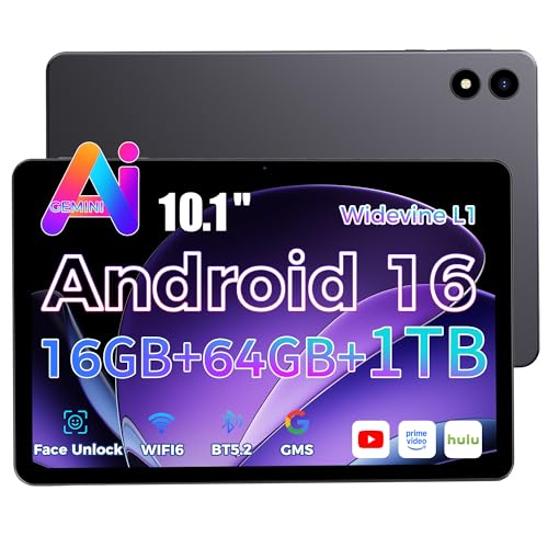 RebotAi 2026 Neuestes Tablet 10.1 Zoll Android 16 mit Gemini AI, 16GB RAM + 64GB ROM, GMS Widevine L1, WiFi 6 & BT 5.2, Dünn und leicht Tablet mit Gesichtserkennung (Grau)