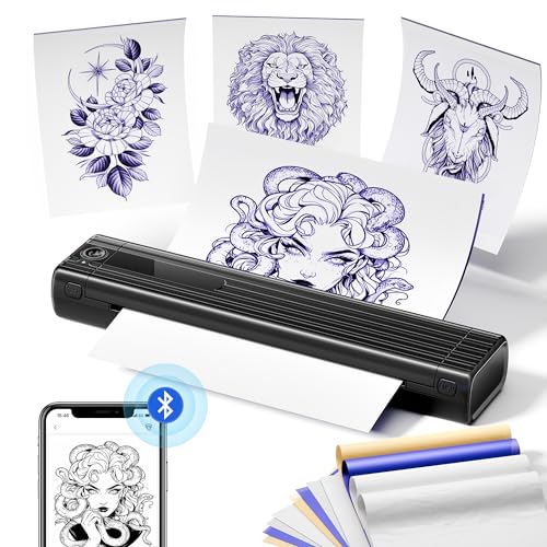 ASprink Tattoo Drucker Bluetooth, Stencil Drucker Thermodrucker mit 10 Transferpapier, Tragbarer Tattoo Printer Maschine Kompatibel mit Smartphones und PC für Anfänger