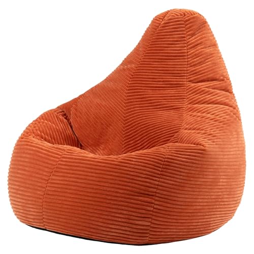 Icon Dalton Sitzsack Cord, Orange, Gaming Sitzsack Erwachsene mit Füllung, Bean Bag, Cord Sessel, Lounge Sessel, Lounge Stuhl, Schlafzimmer, Wohnzimmer, Wohnzimmer Möbel