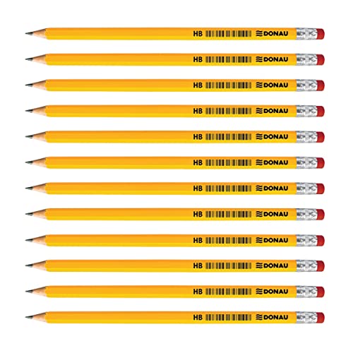 DONAU 7386001PL-99 Bleistift Holz: 12 HB Bleistifte mit Radiergummi / 12 Stück / 12er Pack/Ungiftig/Farbe: Gelb