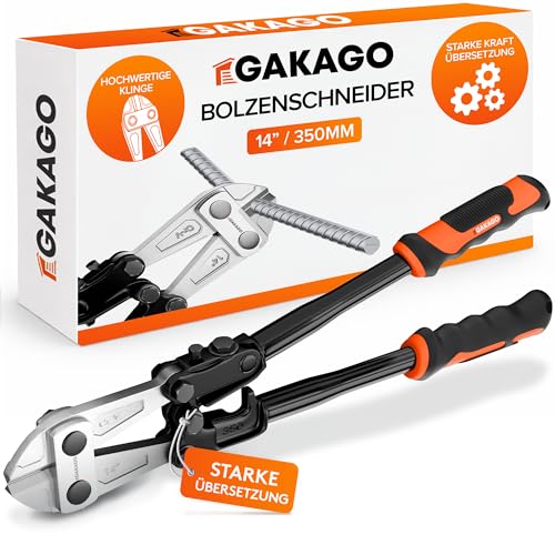 Gakago Bolzenschneider 35 cm (350 mm) – Metallschneider mit gehärteten CR-V Klingen – Kraftvolle Übersetzung & ergonomische Gummigriffe – Bolzenschneider groß für Draht, Metall & Zaun