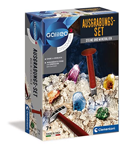 Clementoni Galileo Discovery – Ausgrabungs-Set Steine + Mineralien, Spielzeug für Kinder ab 7 Jahren, Ausgraben mit Hammer & Meißel, für kleine Forscher 69940