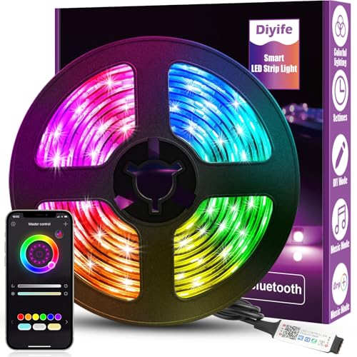 Diyife LED Strip [App Smart Steuerung], 3M Heller RGB LED Streifen Bluetooth-Verbindung, USB-Schnittstelle Flexibel Lichterkette Band, Musik/Sprachsynchronisation Farbe Ändern DIY Fernseher, Computer
