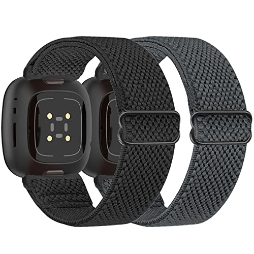 Tiptops 2 Pack Ersatzarmband Kompatibel mit Fitbit Versa 4/Versa 3 Armband/Fitbit Sense 2/Sense Armband für Damen/Herren, Sports Elastisches Verstellbares Nylon Uhrenarmband für Fitbit Versa 4/Sense 2