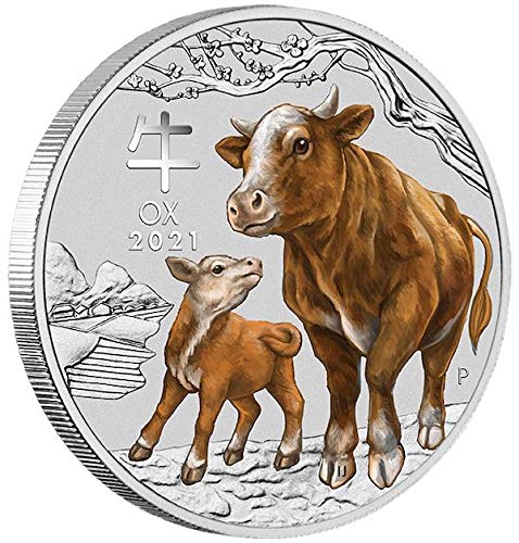 Lunar III Ochse 2021 farbig coloriert 1 Unze Silber Münze Silbermünze Perth Mint Lunar 3