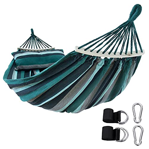 yourGEAR Bali XL Hängematte mit Kissen - 240 kg TÜV geprüft, 240x120 cm, Smaragd oder Aqua, Baumwoll-Stabhängematte, inkl. Befestigungsset