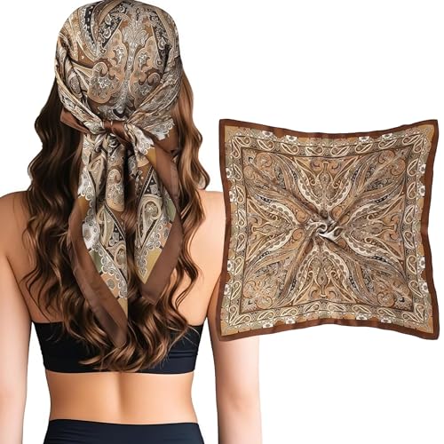 AstraGlam Satin Kopftuch Damen, Bandana, Grafikdruck Seidentuch, Elegantes Halstücher, Seidenähnliches Haar Tuch Bandana, Quadratisches Halstuch Schal Kopf Schal Haarband Mehrzweck 1 Stück 70x70cm