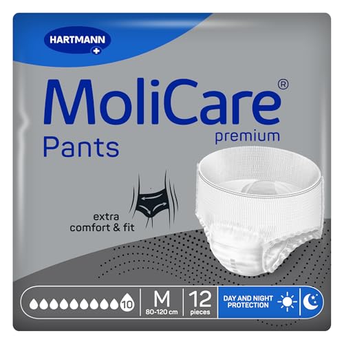 MoliCare premium Pants 10 Tropfen | Inkontinenzhosen für Frauen und Männer mit schwerer Inkontinenz – Einweg Erwachsenen Pull-ups mit extra Auslaufschutz | Größe M | 12 Stück