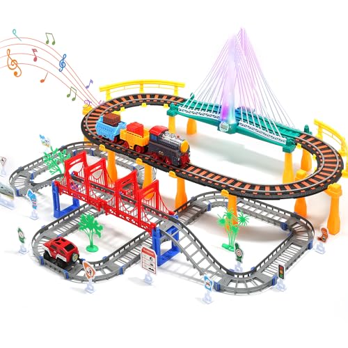 Zug Set Spielzeug mit Schienen – Elektrisches Eisenbahn Spielset mit Auto für Kinder ab 3 4 5 Jahre, Lernspielzeug für Jungen & Mädchen