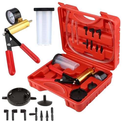 PORFOYO Vakuumpumpe Vakuumtester Bremsentlüftungssatz Mit Vakuummeter, Multifunktionaler Bremsenentlüfter Mit Tragetasche, Bremsenentlüftungsgerät Vakuumpumpe Kfz Für Auto Motorrad Fahrzeuge