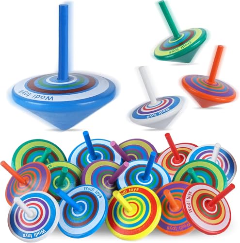 LISOPO Mitgebsel Kindergeburtstag Kreisel aus Holz Holzkreisel Spielzeug Bunt Spielzeugkreisel Partybeutelfüller Partydekorationszubehör (15)