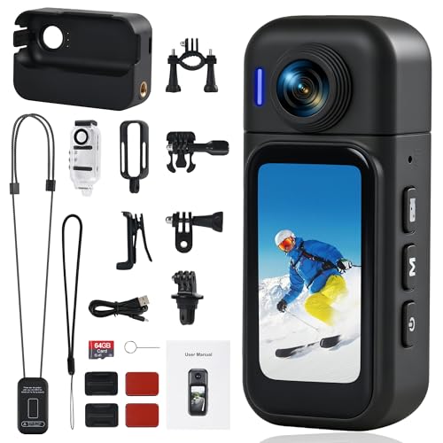 Hiwoor Action Cam Mit Touchscreen, 8-Stunden-Akku, Wasserdicht 30M, 120° Weitwinkel, WLAN + 64 GB Karte, Unterwasserkamera & 10+ Zubehör für Radfahren, Reisen, Haustiere und Sport
