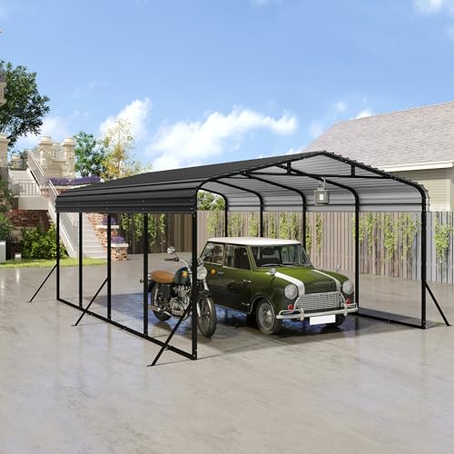 SUBTLETY Carport Aluminium 370x600 cm Fahrradgarage mit Farbige Stahlbleche Spitzdach Freistehender Shelter Winterfest UV-beständig Garagenzelt für PKW SUV Garten Outdoor